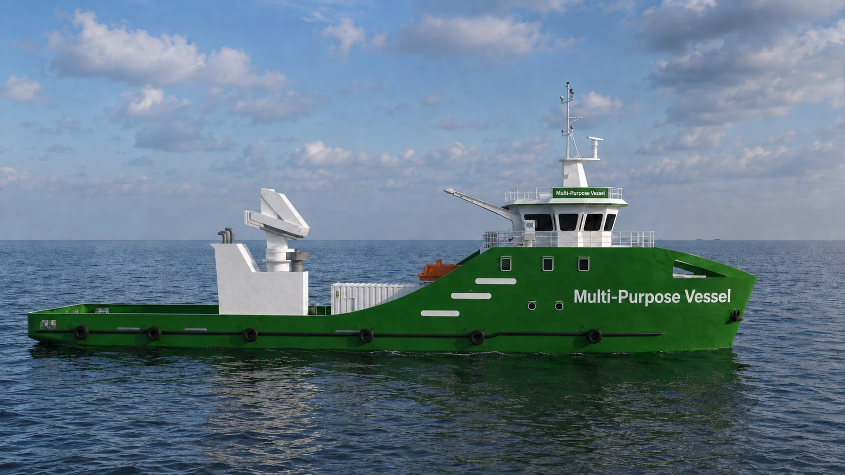 Green 46 metre Desail multi-purpose vessel in unrestricted-service configuration